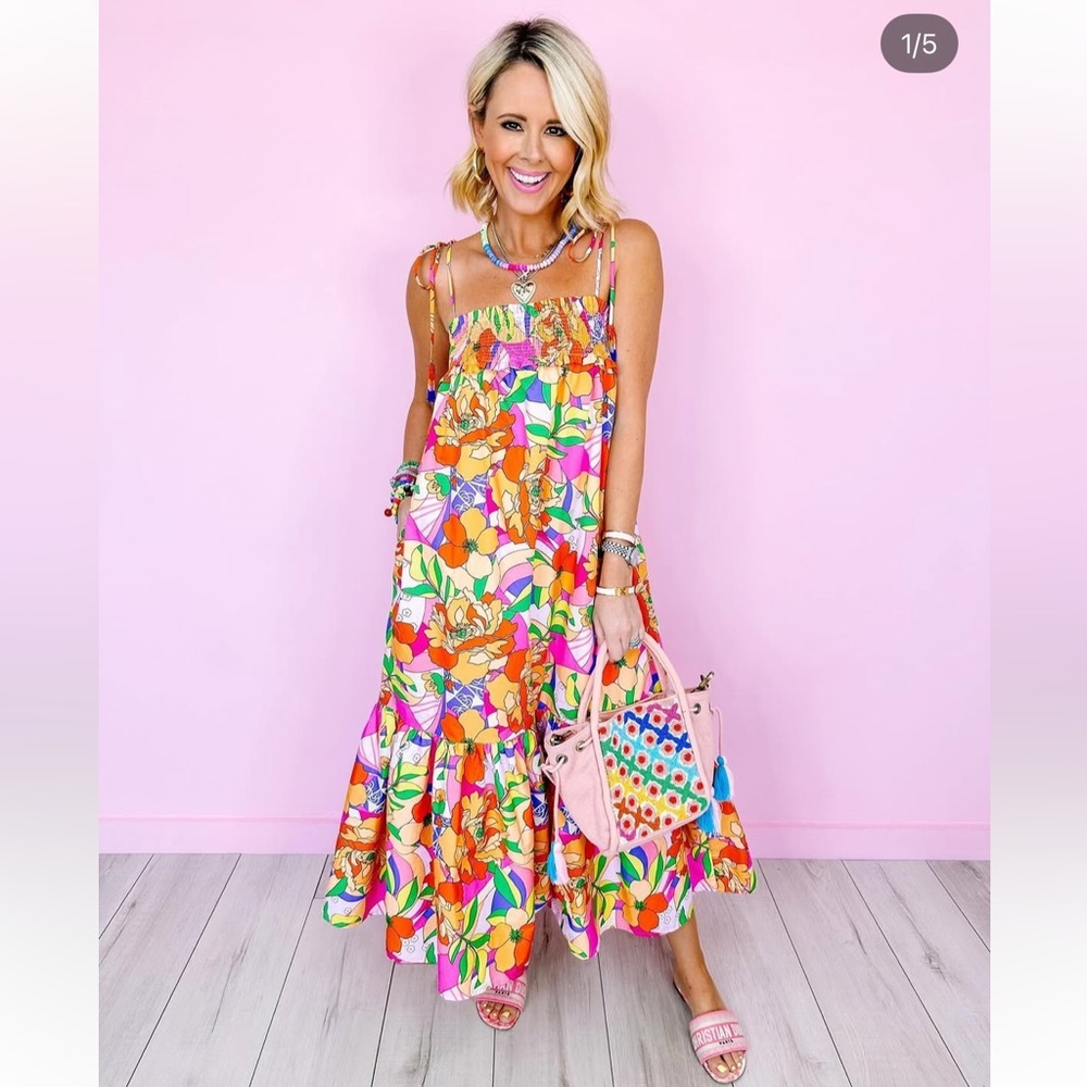 Fate Bright Multi Floral Midi Dress